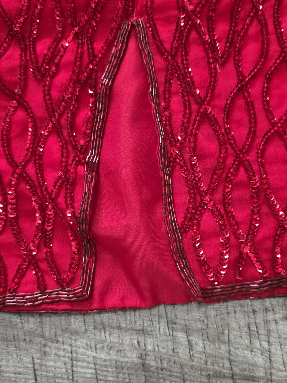 Vintage Laurence Kazar Cocktail 100% Silk Red Sequin Beaded Dress - Picture 10 of 16